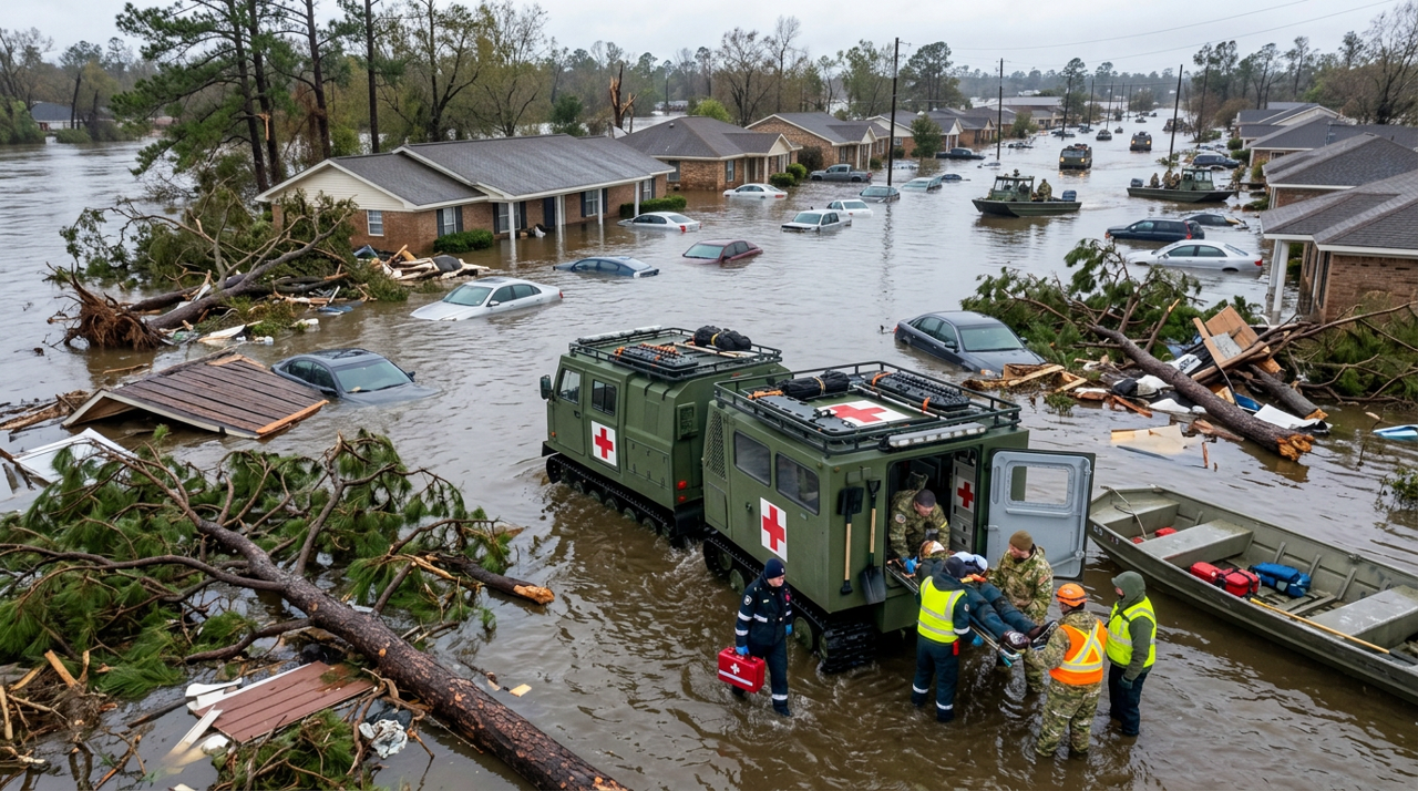 Voyager D12 medical configuration supporting rescue operations in a flooded disaster zone